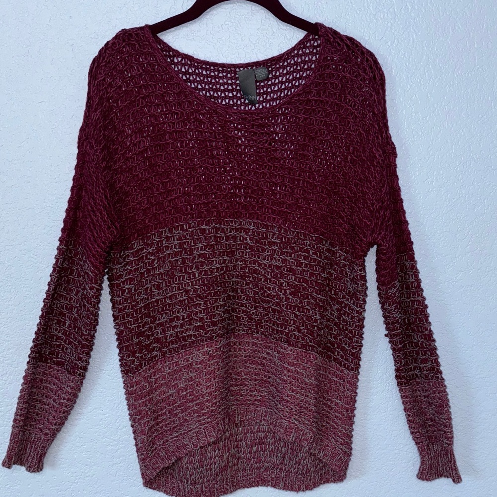 Quinn - Burgundy and Pink Color-block Knit Soft Sheer Sweater Size Small